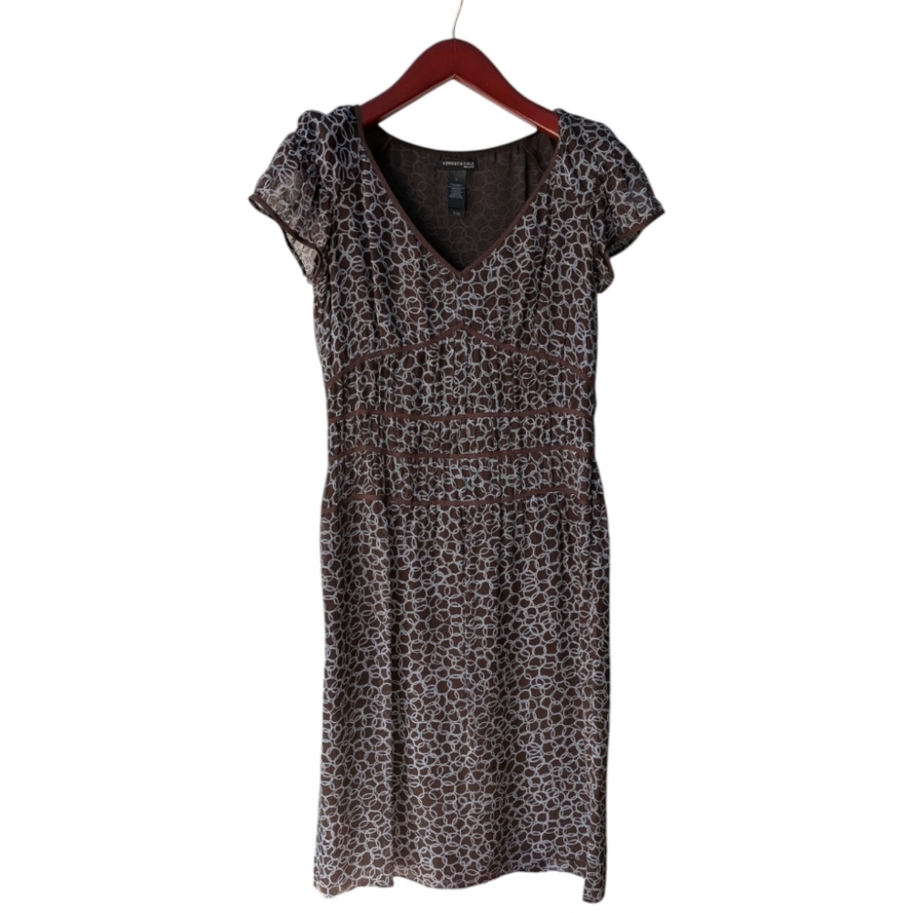 Kenneth Cole 100% silk Y2K dress size 6 brown and light blue AKA choqua